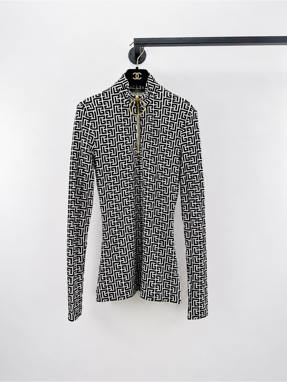 Balmain Black and White Geometric Zip Jacket